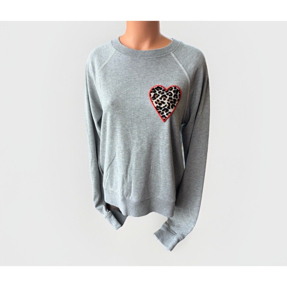Stella & Dot Gray Crewneck Sweatshirt Size M Heart Decal Peru Cotton